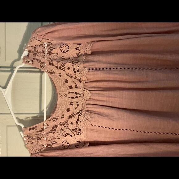 Rose Boho Blouse with Smocking and Open Lace Large - Picture 5 of 7